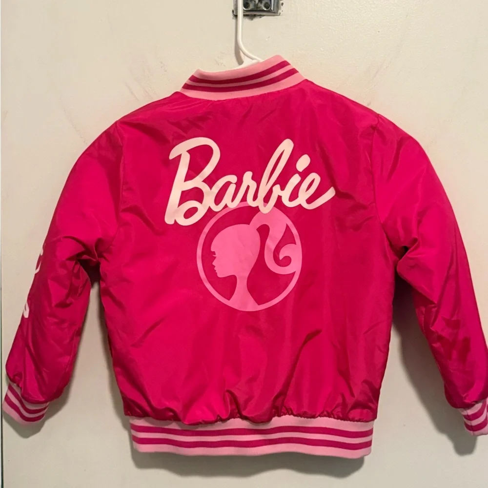 Barbie Bright Pink Bomber Jacket with Light Pink Stripes